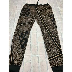 Imperious Mens Bandana Print‎ Jogger Pants Black Gold Size 2XL Cotton